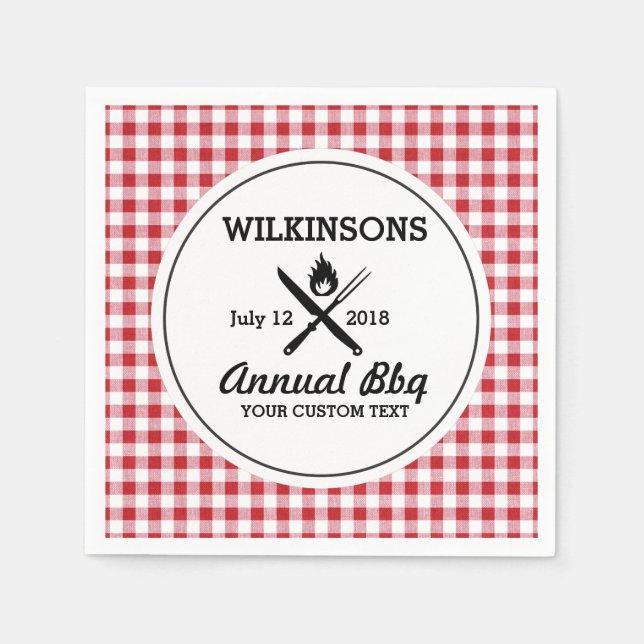 Summer BBQ Grill Cookout Reunion Red Gingham Check Napkin (Front)