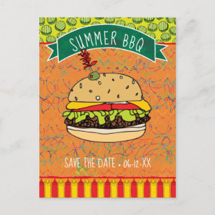 Summer BBQ Hamburger Save the Date Invitation Postcard