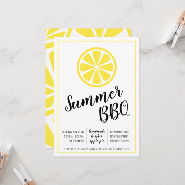 Summer BBQ Lemon Outdoor Barbecue Party Invitation (Front/Back In Situ)