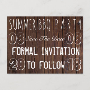 Summer BBQ Party Save The Date Rustic Brown Wood Announcement Postcard