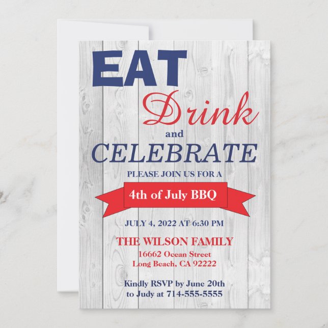 Summer BBQ Red White and Blue Invitation (Front)