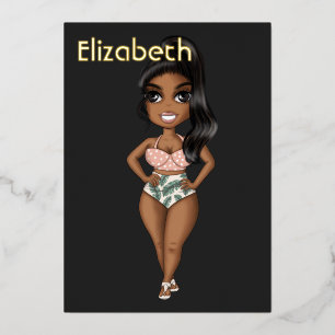  Summer Beach African American Birthday Foil Invit