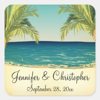 Summer Beach and Palm Trees Wedding Square Sticker