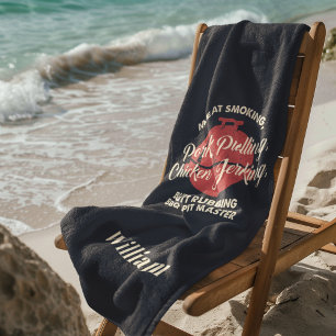 Summer Beach BBQ Pit Master Dad Custom Towel