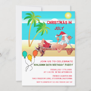 Summer Beach Birthday Party Christmas In July  Invitation
