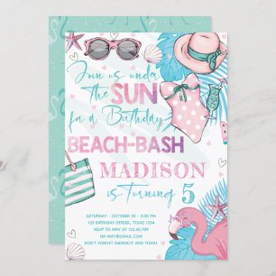 Summer Beach Birthday Party Cute Pink Turquoise Invitation