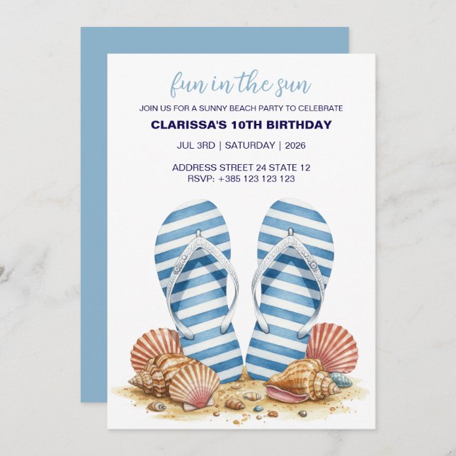 Summer Beach Birthday Party Invitation  (Front/Back)