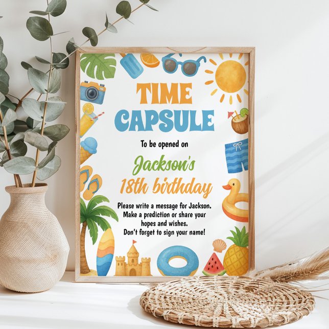 Summer Beach Birthday Party Time Capsule Sign (Creator Uploaded)