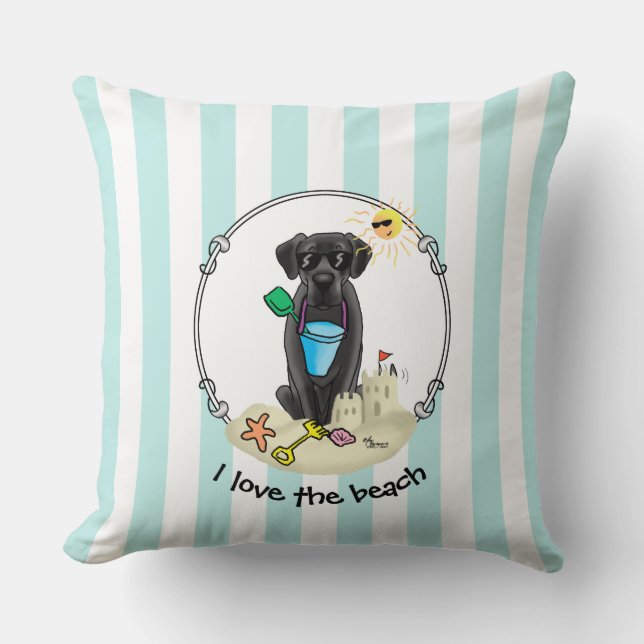 Summer Beach Black Lab Labrador Retriever Cute Cushion (Front)