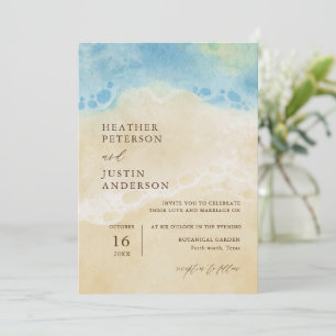 Summer Beach Blue Coastal Wedding Invitation