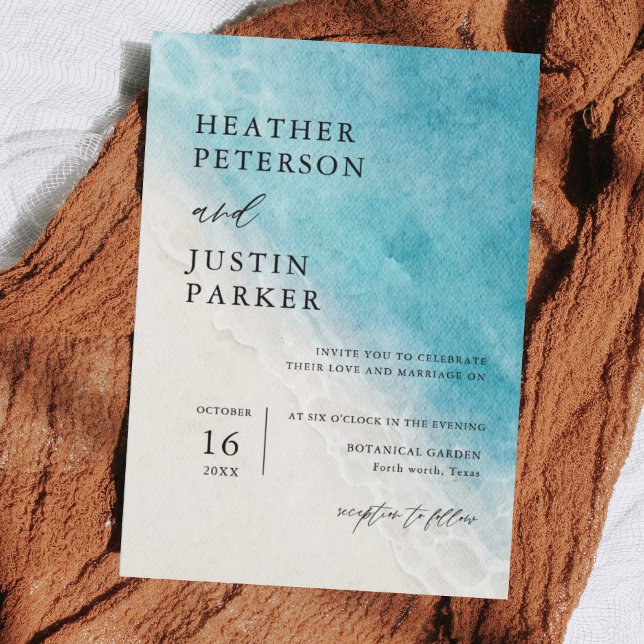 Summer Beach Blue Destination Wedding Invitation (Creator Uploaded)