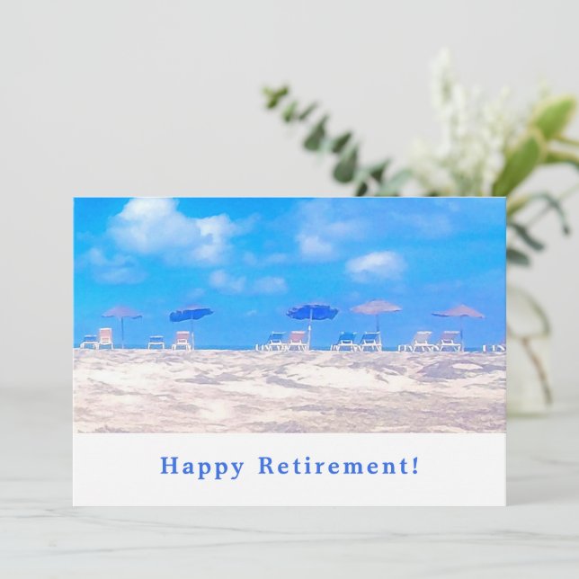 Summer Beach Blue White Happy Retirement Card (Standing Front)