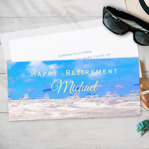 Summer Beach Blue White Happy Retirement Card