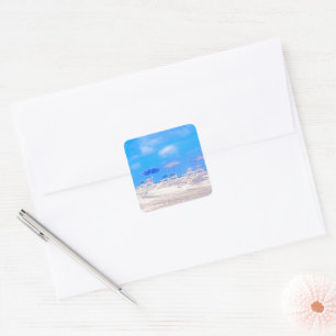 Summer Beach Blue White Square Sticker