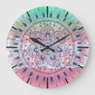 Summer beach bohemian mandala large clock