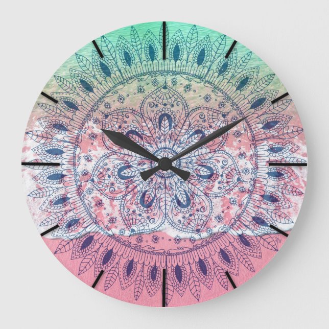 Summer beach bohemian mandala large clock (Front)