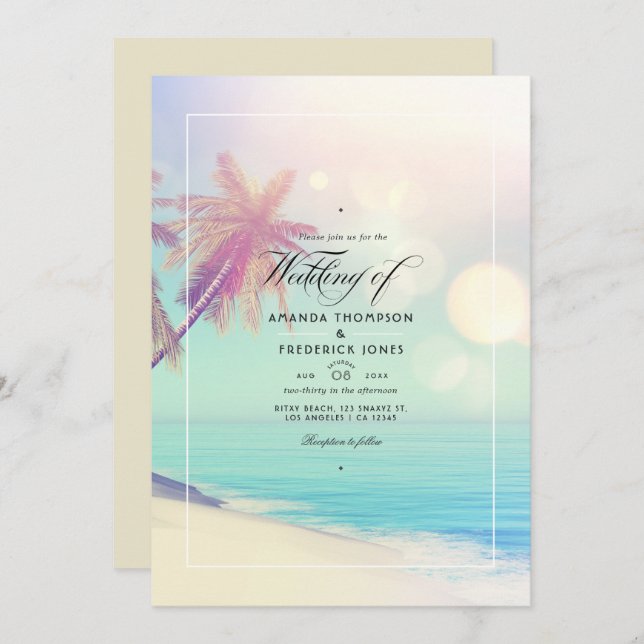 Summer Beach Bokeh  Wedding Invitation (Front/Back)