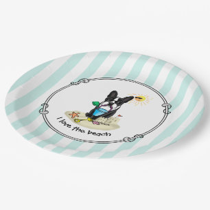 Summer Beach Boston Terrier (black) - Cute Dog Paper Plate