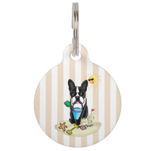 Summer Beach Boston Terrier (black) - Cute Dog Pet Tag