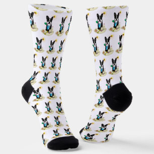 Summer Beach Boston Terrier (black) - Cute Dog Socks