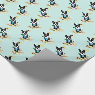 Summer Beach Boston Terrier (black) - Cute Dog Wrapping Paper