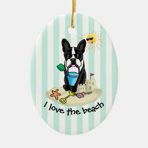 Summer Beach Boston Terrier Dog (black) Cute Ceramic Ornament