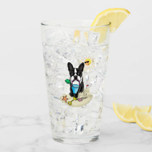 Summer Beach Boston Terrier Dog (black) Cute Glass