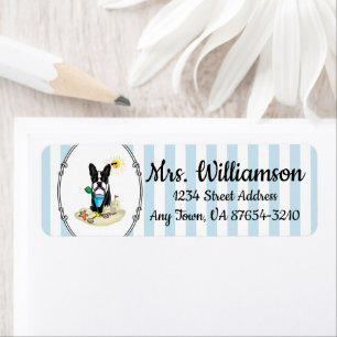 Summer Beach Boston Terrier Dog (black) Cute Return Address Label