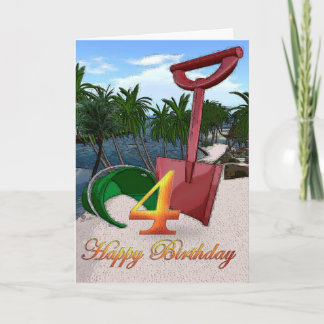 Summer beach bucket Happy 4th Birthday Palm trees Card