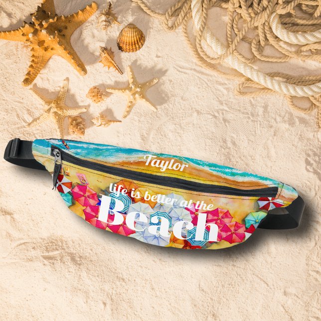 Summer Beach Bum Bags (Life is better at the Beach summer fanny pack personalized with your name.)