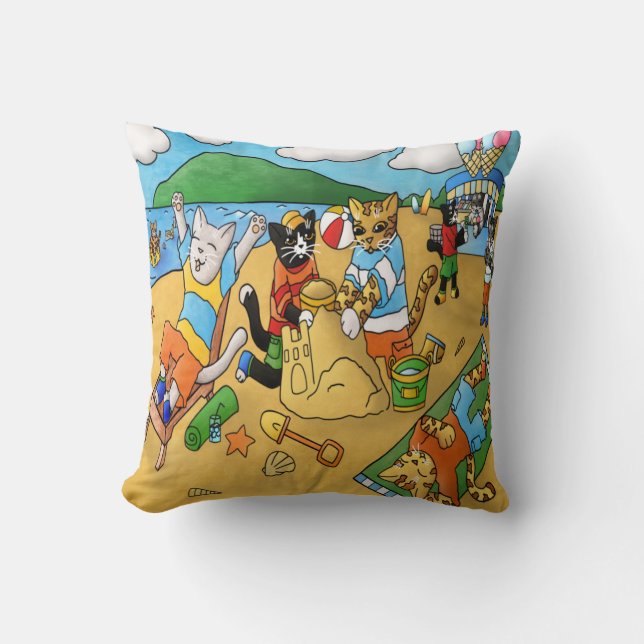 Summer Beach Cats Cushion (Front)