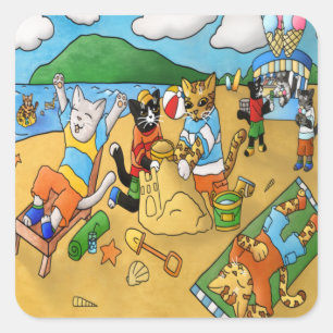 Summer Beach Cats Square Sticker