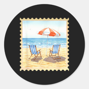 Summer Beach Chairs Under Umbrella Classic Round Sticker