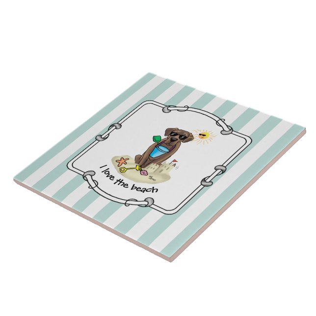 Summer Beach Chocolate Lab Dog Labrador Retriever Ceramic Tile (Side)