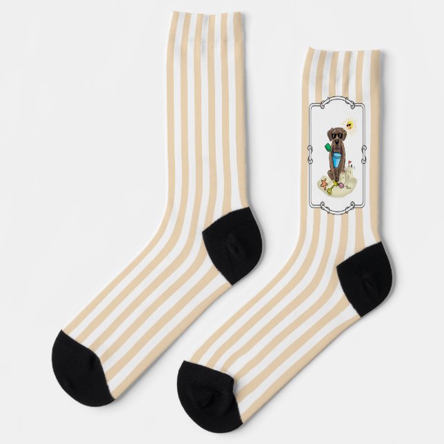 Summer Beach Chocolate Lab Dog Labrador Retriever Socks (Left)