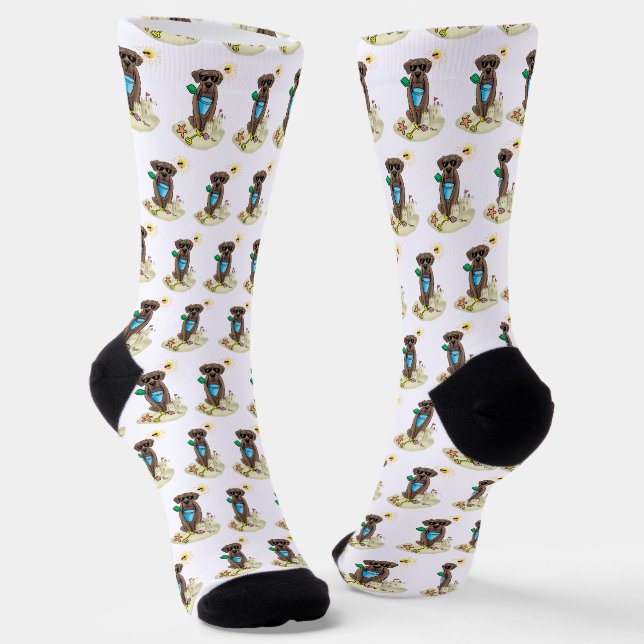 Summer Beach Chocolate Lab Dog Labrador Retriever Socks (Angled)