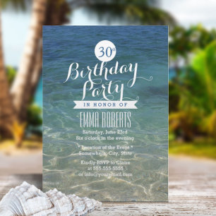 Summer Beach Clean Sand & Sea 30th Birthday Party Invitation