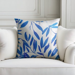 Summer beach coastal blue leaves print cushion