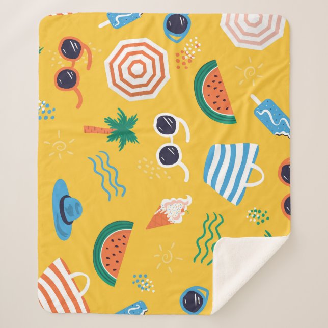Summer Beach: Colourful Seamless Pattern Sherpa Blanket (Front)