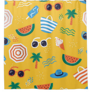 Summer Beach: Colourful Seamless Pattern Shower Curtain