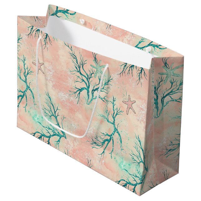 Summer Beach Coral Pattern Large Gift Bag (Front Angled)