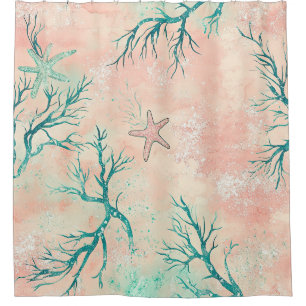 Summer Beach Coral Pattern Shower Curtain