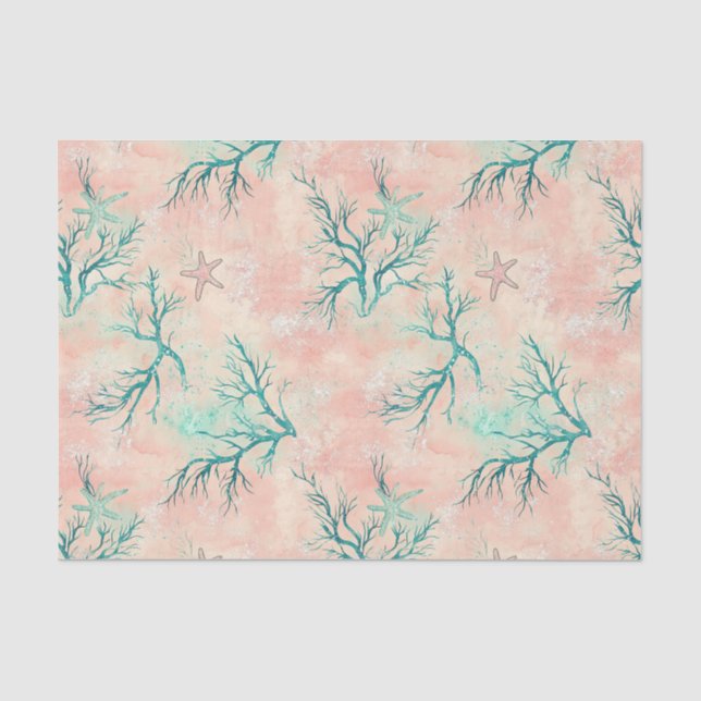 Summer Beach Coral Pattern Tissue Paper (Front)