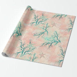 Summer Beach Coral Pattern Wrapping Paper