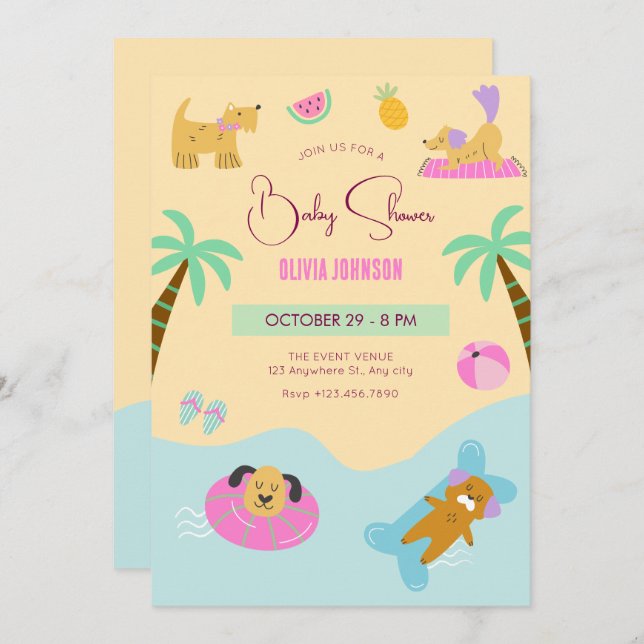 Summer beach dog vacation Baby shower Invitation (Front/Back)