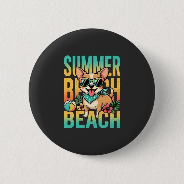 Summer Beach Dog Vacation Vector 6 Cm Round Badge (Front)