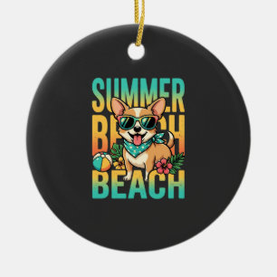 Summer Beach Dog Vacation Vector Ceramic Ornament