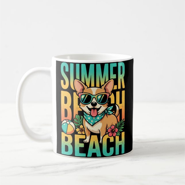 Summer Beach Dog Vacation Vector Coffee Mug (Left)