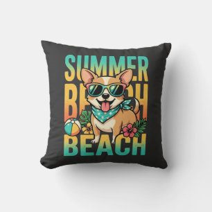 Summer Beach Dog Vacation Vector Cushion