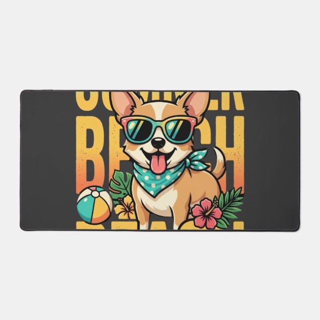 Summer Beach Dog Vacation Vector Desk Mat (Front)